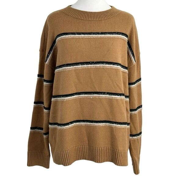 Talbots Twinkle Stripe Sweater Cafe Combo Tan Women's Large Pullover - Picture 1 of 13
